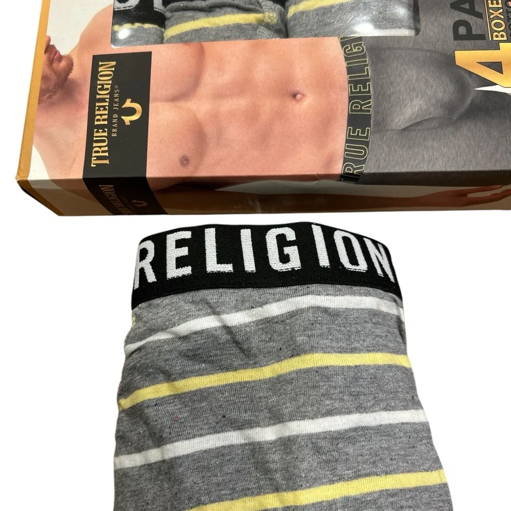 True Religion Men’s Grey & Yellow Striped Boxer Briefs Large